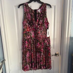 Donna Karan Pink and Black Floral Midi Dress
